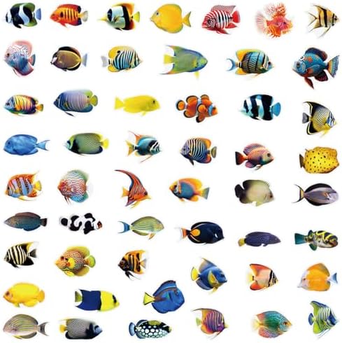 100PCS PET Marine Life Ocean Fish Stickers,Waterproof Transparent Tropical Fish Decals for Laptop, Luggage, Skateboard, Phone, Fridge, Trendy Stickers for Teens, Adults, Boys and Girls (100-fish)