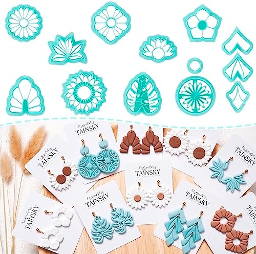 TAINSKY Polymer Clay Cutters, Floral Clay Cutters for Polymer Clay Jewelry, 13 Shapes Flower Clay Earrings Cutters