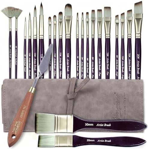 23pcs Paint Brush & Palette Knife Set with Waterproof Roll Up Case