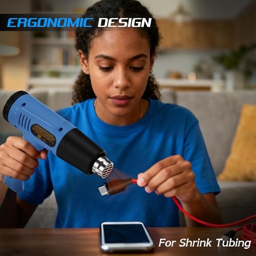 Heat Gun, 572 & 1112°F Temp Ranges, 2-Speed Adjustable, 110V with 4 Nozzles, Overload Protection, 4.9FT Cord, for Crafts and Shrink Wrap (Toolbox Set)