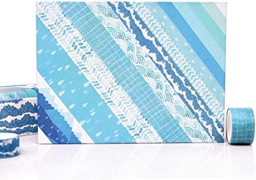 Washi Tape Set of 12 Rolls,Blue Sea Wave Decorative Washi Masking Tape