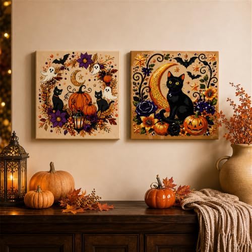 Yiolikan 2Pcs Halloween Paint by Numbers Kits for Adults Framed