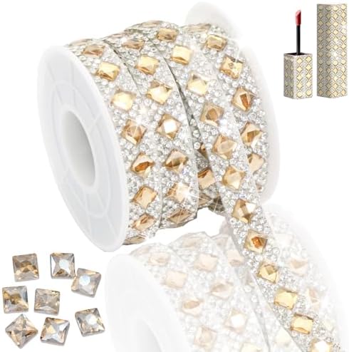 Gold Glass Gems Crystal Rhinestone Ribbon 1 CM Wide Diamond Strip