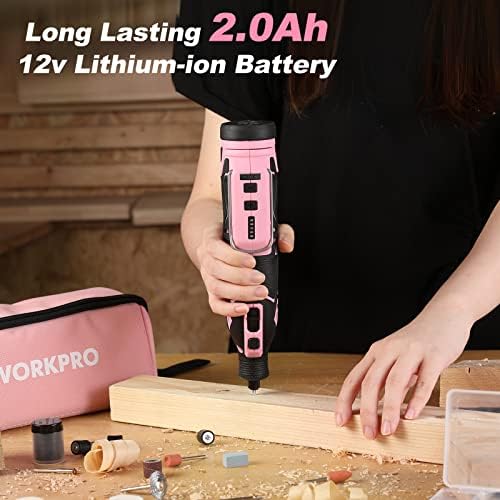 WORKPRO Pink 12V Cordless Rotary Tool Kit for DIY Crafts