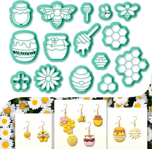 beinkmake 15Pcs Bees Polymer Clay Cutters Clay Earrings Cutters Flower Honey Beehive Jars Polymer Jewelry Cutter for Earrings Making Birthday Party DIY Supplies