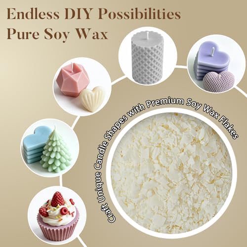 Crenovo Organic Soy Wax for Candle Making, Paraffin-Free, 1LB with 50 Wicks