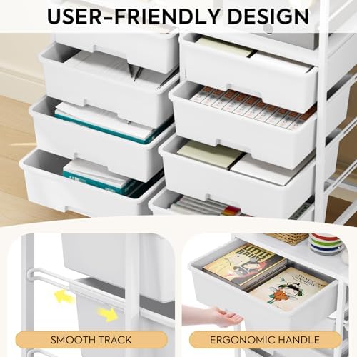 APEXCHASER Rolling Storage Cart with 8 Large Drawers, Wooden Tabletop