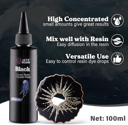 LET'S RESIN Black Epoxy Resin Pigment Paste,100ml High Concentrated | Epoxy Resin Color Pigment for Resin Art, Opaque Resin Dye for Resin Painting, River Table, Resin Jewelry Making, Coaster