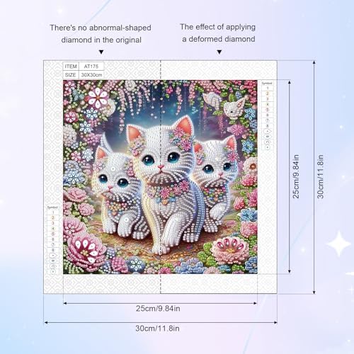 AiYuanzsh DIY Diamond Art Painting Kits for Adults, 5D Special Shape Crystal Rhinestone Diamond Art Kits for Beginners, for Home Wall Decoration Gift 12x12 inch, Cute Cats