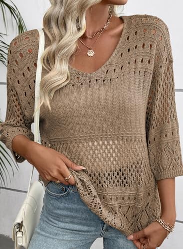 EVALESS Crochet Tops for Women Hollow Out Knit Sweaters