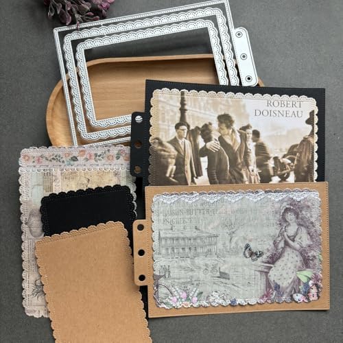 LZBRDY Vintage Charm Lace Frame Die-Cut - Carbon Steel Crafting Dies for Scrapbooking, Card Making, Greeting Cards and Journaling Supplies (Lace Rectangular Loose Leaf 6.0 x 3.9 in)