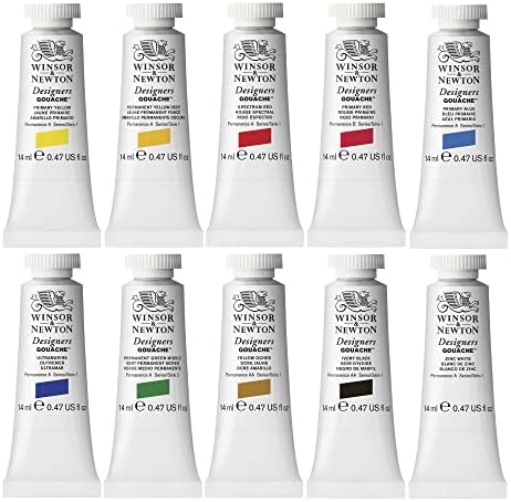 Winsor & Newton Designers' Gouache Introductory 10-Tube Paint Set, 14ml,Blue,green,ivory,white