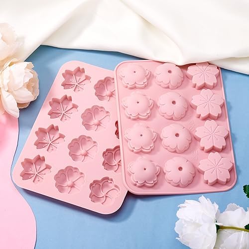 Craftdady Silicone Soap Mold 12 Cavities Cherry Blossom Plant Moulds Trays, 2 Pack for Handmade Craft Biscuit Candy Chocolate Fondant Cake UV Resin Epoxy Resin Jewelry Making
