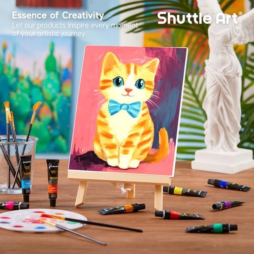 Shuttle Art 69 Pack Painting Kit for Adults and Couples, Sip and Paint for Date Night & Crafts, with 2 Packs 15-Color Acrylic Paint, 3 Wooden Easels, Canvas, Brushes & Palettes
