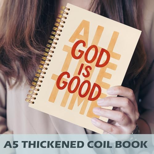 Yhtrg God Is Good Christian Spiral Hardcover Notebook, Cream and Burnt Orange Inspirational Writing Journal, Religious Faith Prayer Notebook for Bible Study Daily Journaling, 5.5x8.3