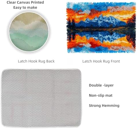 Latch Hook Rug Kit Landscape of Mountain Lake Pre-Printed Handmade Carpet Crochet Yarn Craft DIY Hook and Latch Door Mat Tapestry for Home Floor Decoration 52x38cm-1