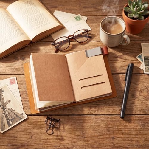 Thenshop Leather Travel Notebook 3 Inserts,Light Brown,Passport Size