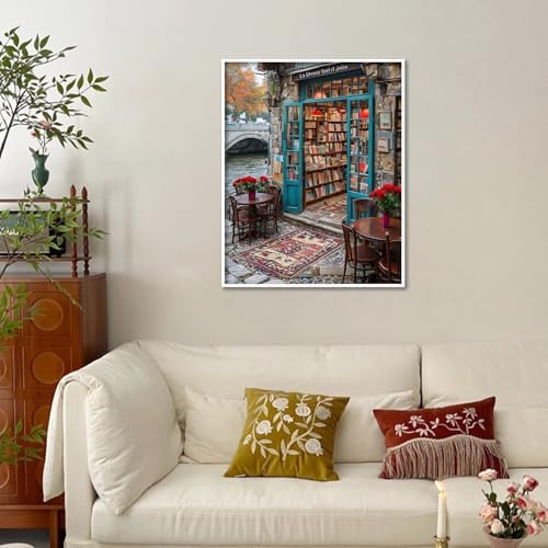 Amaieuin Bookstore Paint by Number Adult,Canvas Paint by Numbers for Adults,Bookstore Adult Paint by Numbers for Home Wall Art Decor 20x16in