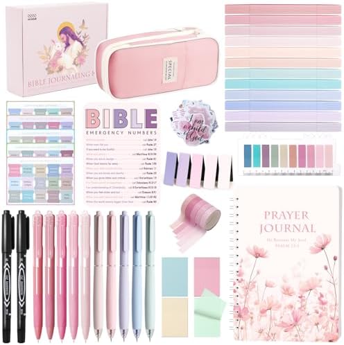 XKDOUS 50 Bible Study Supplies Journaling Kit with Journal and Case, Pink