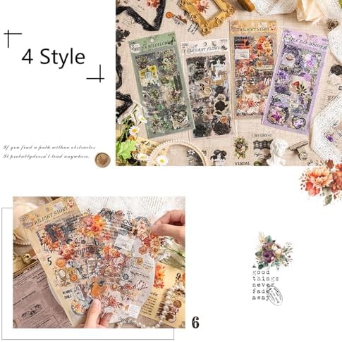309 Pcs/24 Sheets Stickers for Scrapbooking,Scrapbook Flower Stickers for Scrapbooking Art Journal Bullet Journal Accessories
