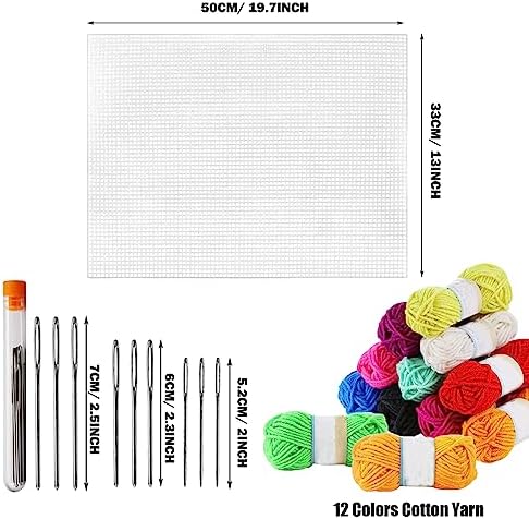 Allazone 45 PCS Mesh Plastic Canvas Sheets Kit, 3 Shape Clear Plastic Canvas, 12 Color Acrylic Yarn for DIY Crafts Embroidery Cross Stitch, Acrylic Yarn Crafting, Knit and Crochet Projects