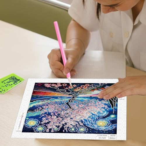 AiYuanzsh 5D Special Shape Diamond Art Kits for Adults, Cherry Blossom Tree Diamond Painting Kit, Starry Sky Style Crystal Rhinestone Diamond Art for Wall Decor Gift, 12×12 Inch