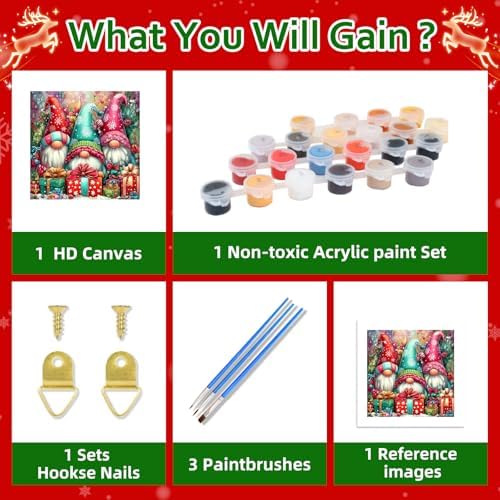 Reivworl Christmas Paint by Numbers Kit for Adults Beginners, Gnome Paint by Numbers, Adult Paint by Number Kits for Gifts and Home Wall Decor 16x16 Inch