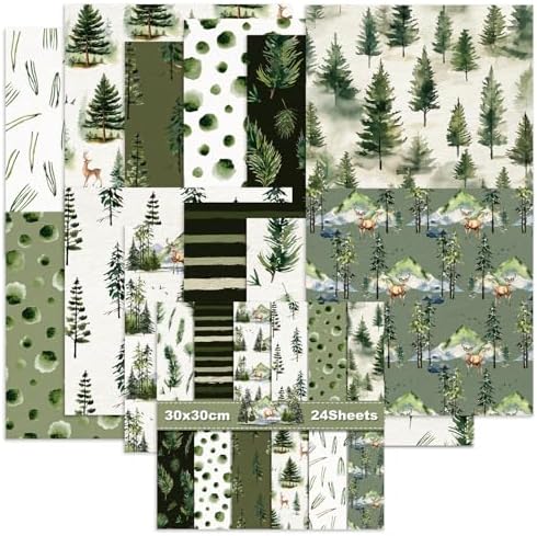 12inch Christmas Scrapbook Paper Forest Animals Patterned Paper,Double-sided Elk Deer Hedgehog Green Leaves Scrapbook Papers,DIY Decopodge Papers, Journal Scrapbooking Supplies, Card Making Supplies .