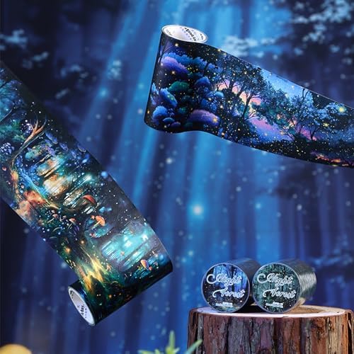 Alideco 6pcs Decorative Adhesive Tapes Vintage Forest Night View Washi Paper Tape Great for Bullet Journal Supplies, Arts, Scrapbook, DIY Crafts, Planners (senlindeyewu)