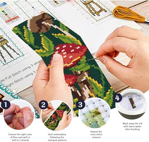 ORIGACH 6 Set Mushroom Plants Cross Stitch Bookmark Kit for Beginner