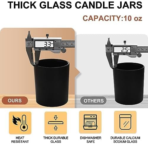 SHOWIN Thick Candle Jars for Making Candles 20 Pcs, 10 OZ Empty Jars with Wood Lids for Candle Making, Sample Container, Matte Black