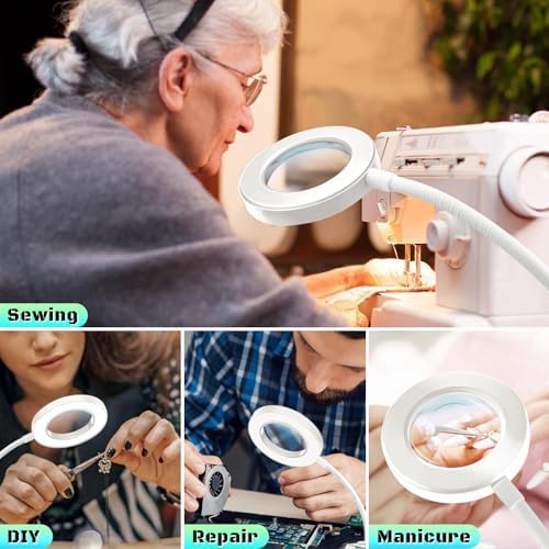 10X Magnifying Glass with Light and Stand,Hands Free Clip on Magnifier Lamp