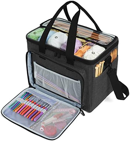 Teamoy Knitting Bag, Yarn Storage Organizer Crochet Bag Tote, Black