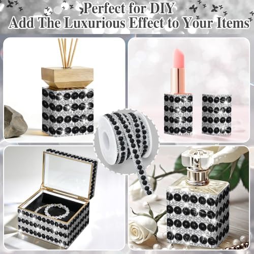 Black Crystal Rhinestone Ribbon Sticky Pearl Diamond Tape Sticker