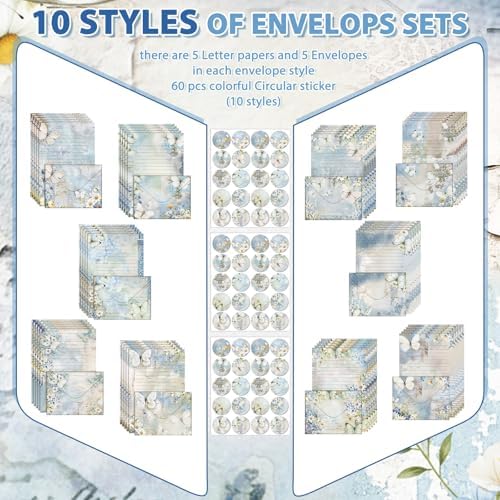 TaoBary 160 Pcs Serenity Junk Stationery Paper and Envelopes Set