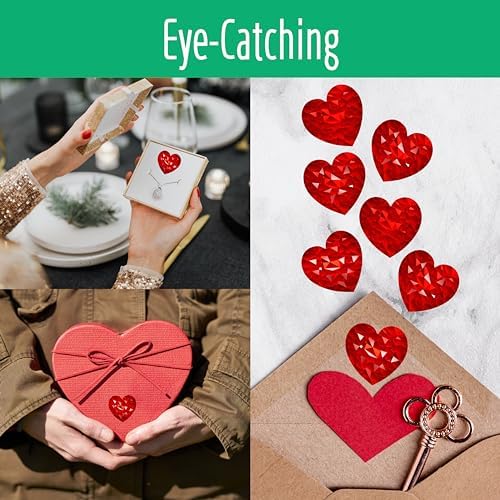 500 PCS Holographic Red Heart Stickers, Sparkly Metallic Heart Sticker Self Adhesive Waterproof Reflective Heart Stickers Love Decorative Labels for Wedding, Valentine’s Day Supplies (1”, Red)