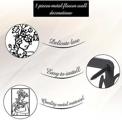 CHENGU 3 Pieces Metal Minimalist Abstract Woman Wall Art Line Drawing Wall Art Decor Single Line Female Home Hanging for Kitchen Bathroom Living Room