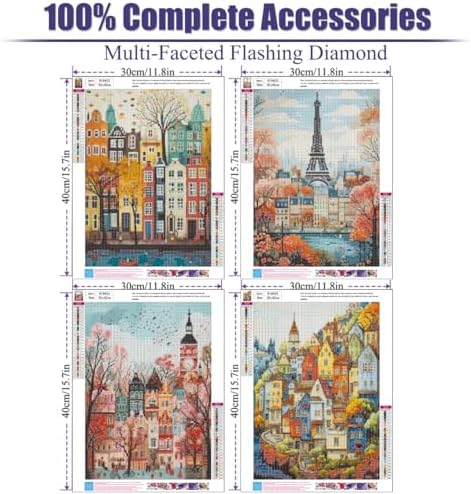 4 Pack Diamond Art Kits for Adults,Cityscape Diamond Painting Kits 12x16 In