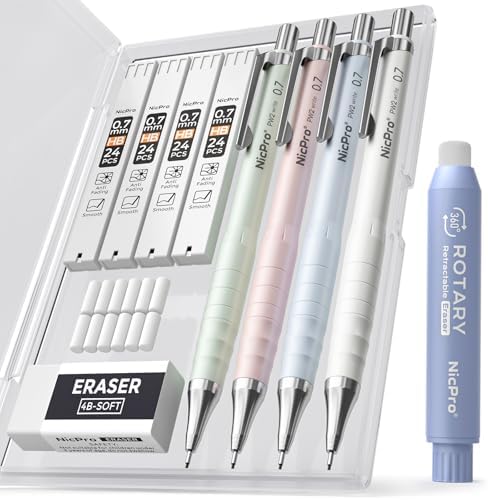 Nicpro Cute Mechanical Pencil Set, 4PCS 0.7mm Pastel Drafting Pencils