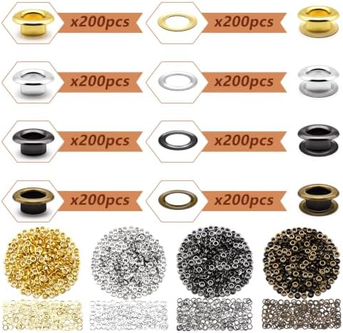 SEMINI 800 Sets 4 Colors 6mm Grommet Eyelet Kit with Install Tool Kit