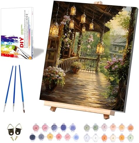Landscape Paint by Numbers for Adults with Framed Canvas - Wooden Easel