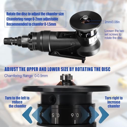 Pneumatic Chamfering Tool Handheld, Mini Air-Powered Chamfering Machine Trimming, 45° Arc Corner with 1/4 Inch Air Inlet for Metal Wood Beveling Deburring (C&R Angle Blades)