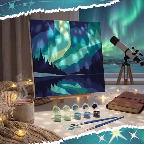 Nezyo 12 Pack Paint by Numbers Kit for Adults Beginner 8x8 Inch | Starry Spiritual Polar Lights Themed, Paint by Number Frame Canvas, DIY Acrylic Easy Painting by Numbers for Home Wall Decor