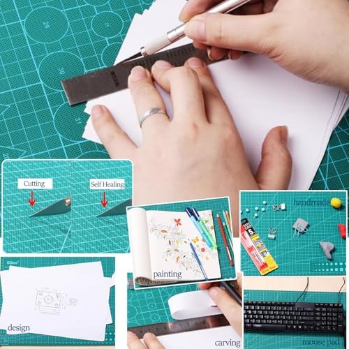 Self Healing Cutting Mat with Grid for Handmade Paper Cutting, Leather Crafts, Carving, Desktop Protectors 5-Ply Quilting Board A3-45x30x0.3cm(18 x12 x 0.118in Green)