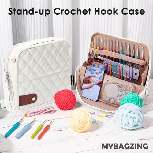 MYBAGZING Empty Crochet Hook Case - Stand Up Organizer with 30 Slots for Hooks & Needles, Crochet Accessories Kit for Lovers & Beginners