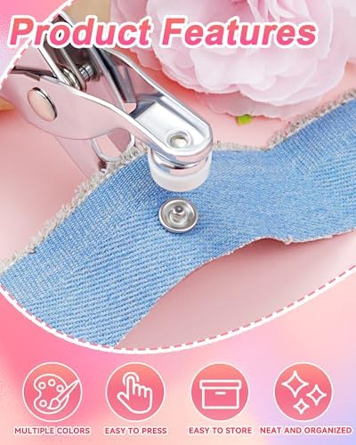 200 Sets FIVEIZERO Metal Snaps Buttons with Fastener Pliers Press Tool Kit for Sewing and Fabric, Snap Fasteners Kit in 7 Colors for Clothing, Crafts, and DIY Projects (10mm)