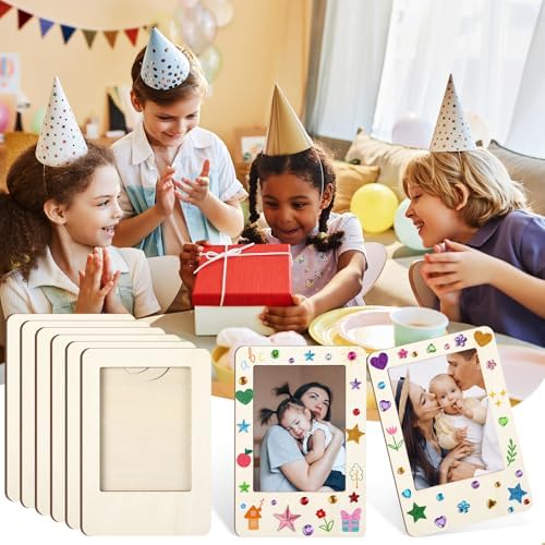 Yalikop 6 Pack Mini Picture Frame Crafts Wooden Magnetic Photo Frame Curved