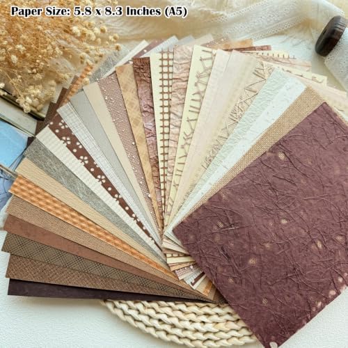 30 Sheets A5 Earthy Browns Textured Scrapbook Paper & Mesh Fabric