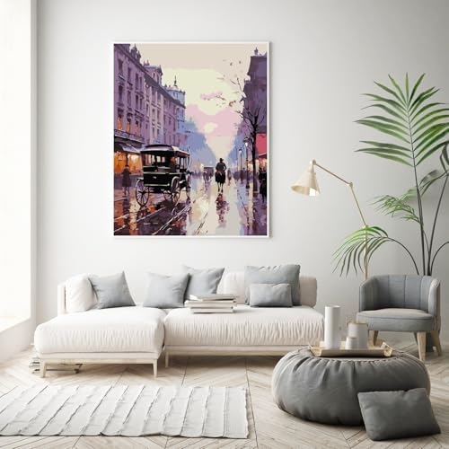 Possoco Paint by Numbers Kit for Adults Beginner, London Street Easy Adult Paint by Number Kits on Canvas, DIY Acrylic Oil Paint by Number for Adults Landscape for Home Decor Gift 16x20 Inch