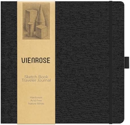 Vienrose 8.3"x8.3" Sketch Books, Linen Cover Sketching Book with Acid-Free Paper, 111lb/180gsm Drawing Pad for Kids, Beginners & Professionals, Art Supplies for Adults & Students(Black, 60 Sheets)